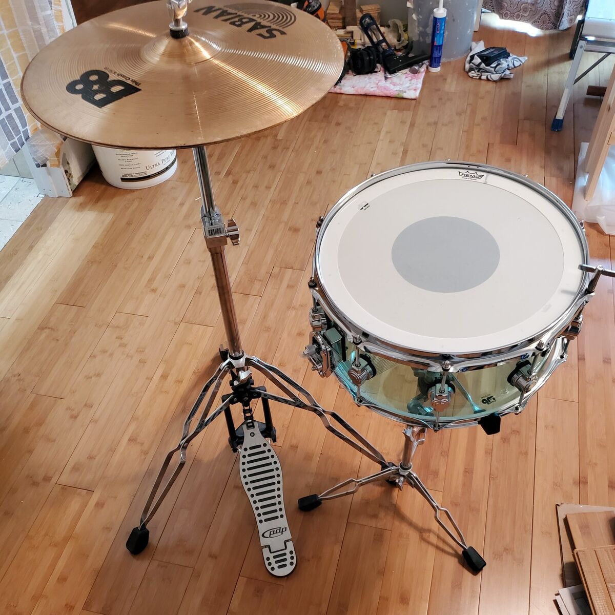 DW snare, stand, and hi-hat