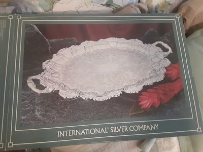 International Silver Company Chippendale Silverplated Footed Serving Tray w/ Handles 22"x16.25"
