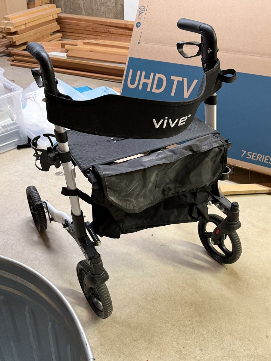 Vive Folding Rollator Walker with Seat, Storage Bag, and Adjustable Handles