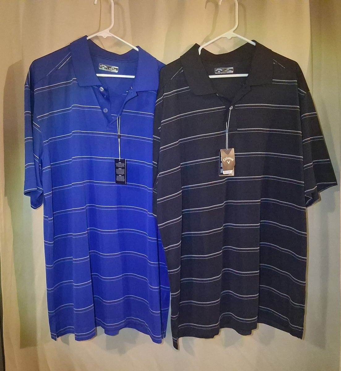 2 New XXXL Callaway Striped Polo Golf Shirts 3X