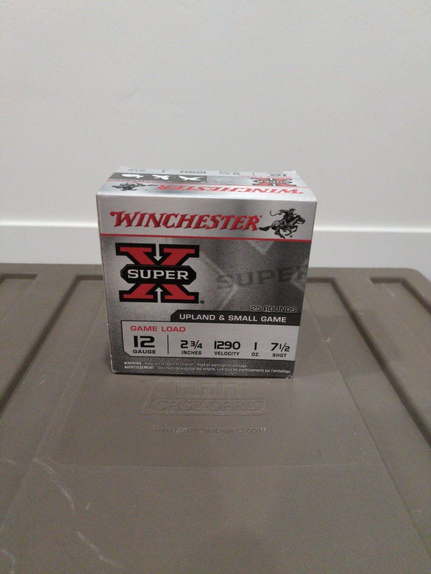 Winchester Super-X 12 Gauge Game Load Shotgun Shells - 25 Rounds. Have 5 total boxes at $8 a box, $40 for all 5.