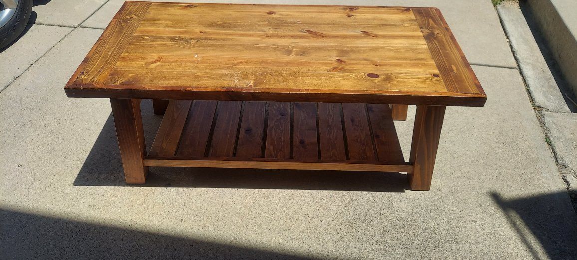 Rustic Wood Coffee Table with Storage Shelf