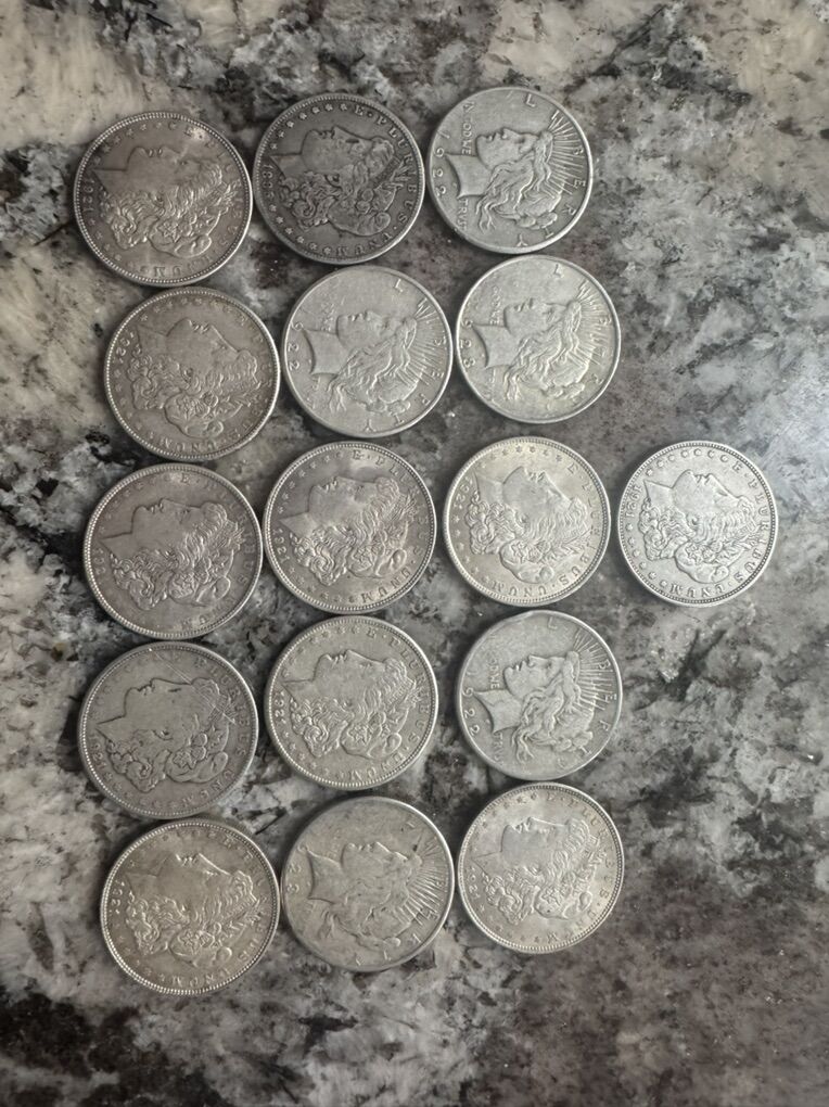16 Peace And morgan Silver Dollars