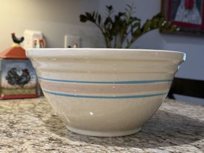 Vintage McCoy Pottery Extra Large Mixing Bowl Blue Stripe Excellent Condition