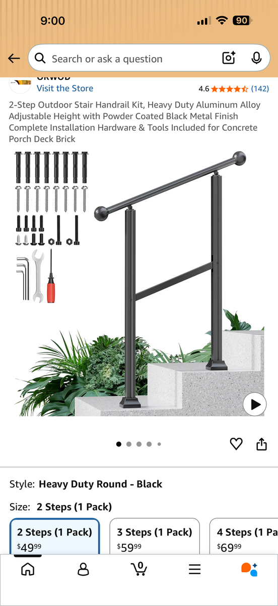 2-Step Outdoor Stair Handrail Kit — New