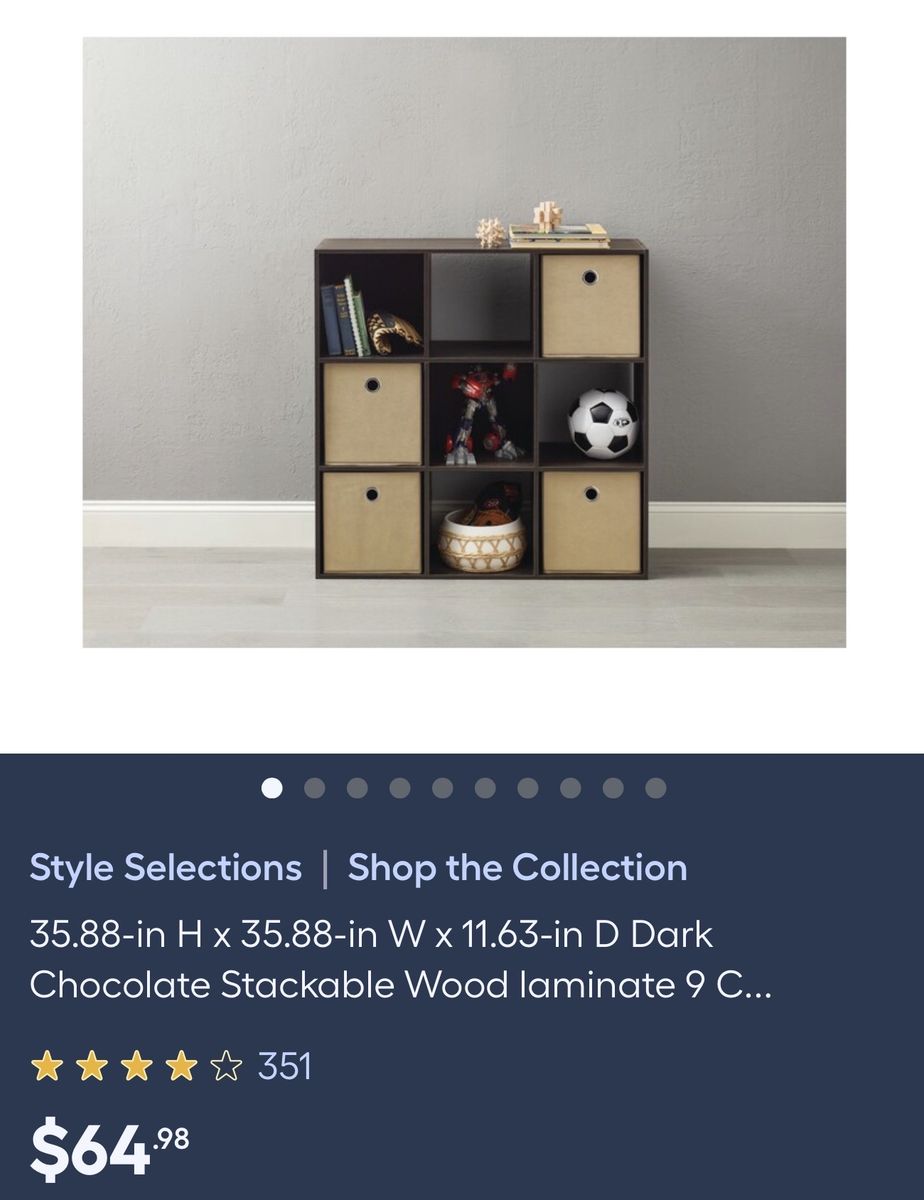 9-Cube Organizer. Style Selections Dark Chocolate Stackable Wood Laminate 35.88" H x 35.88" W