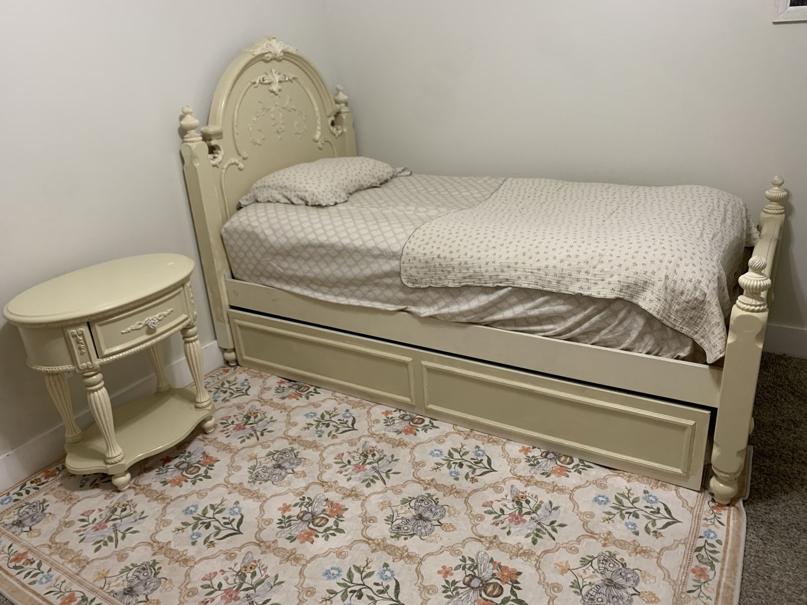 Solid wood trundle bed with nightstand