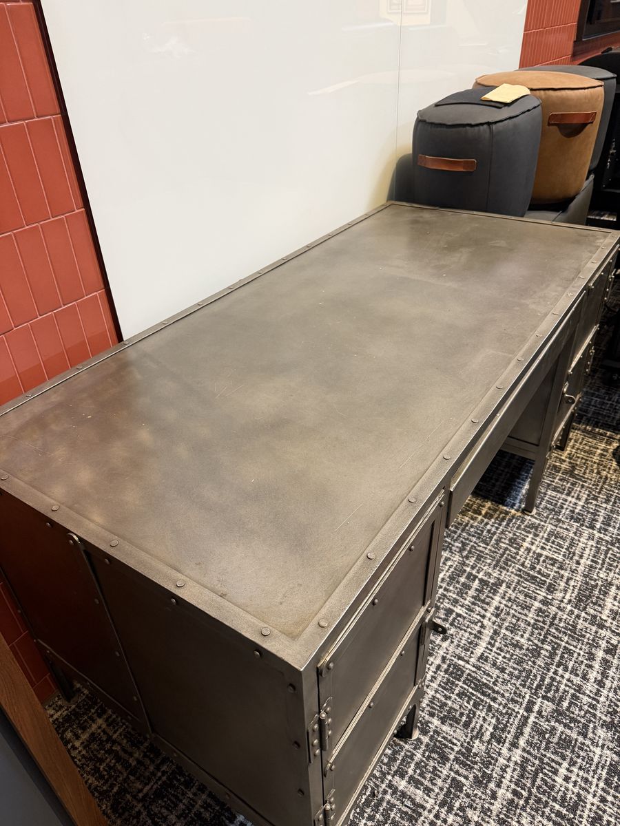 Restoration Hardware Tool Chest Desk - Industrial Metal Executive Desk with Storage Cabinets and Drawers