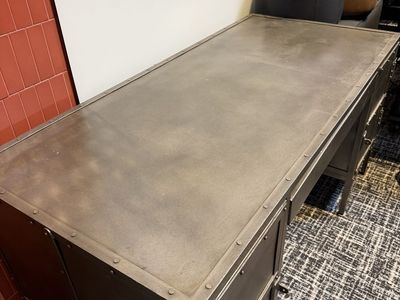 Restoration Hardware Tool Chest Desk - Industrial Metal Executive Desk with Storage Cabinets and Drawers