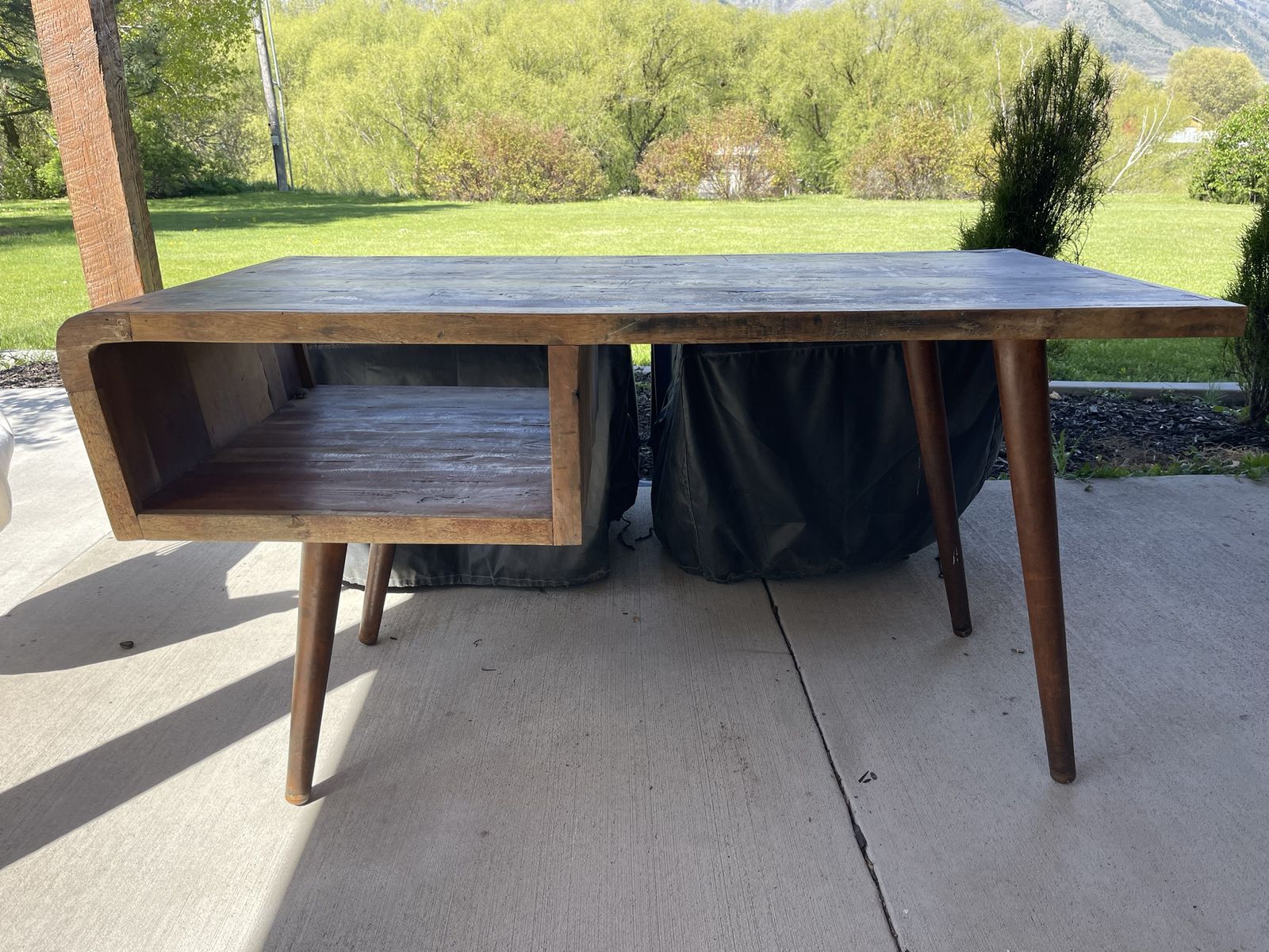 Mid-century style real hardwood desk with shelf