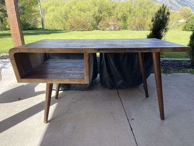 Mid-century style real hardwood desk with shelf