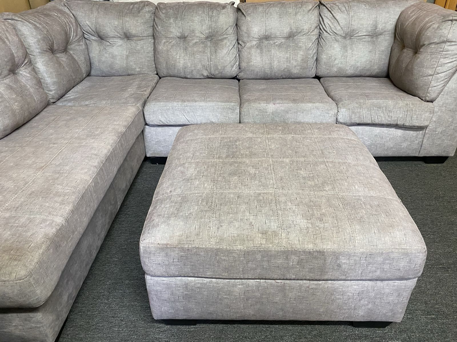 Sectional Sofa with Ottoman - Light Gray Fabric L-Shape Couch