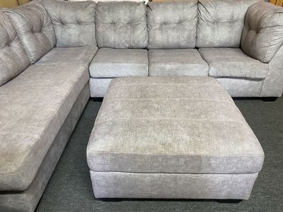 Sectional Sofa with Ottoman - Light Gray Fabric L-Shape Couch