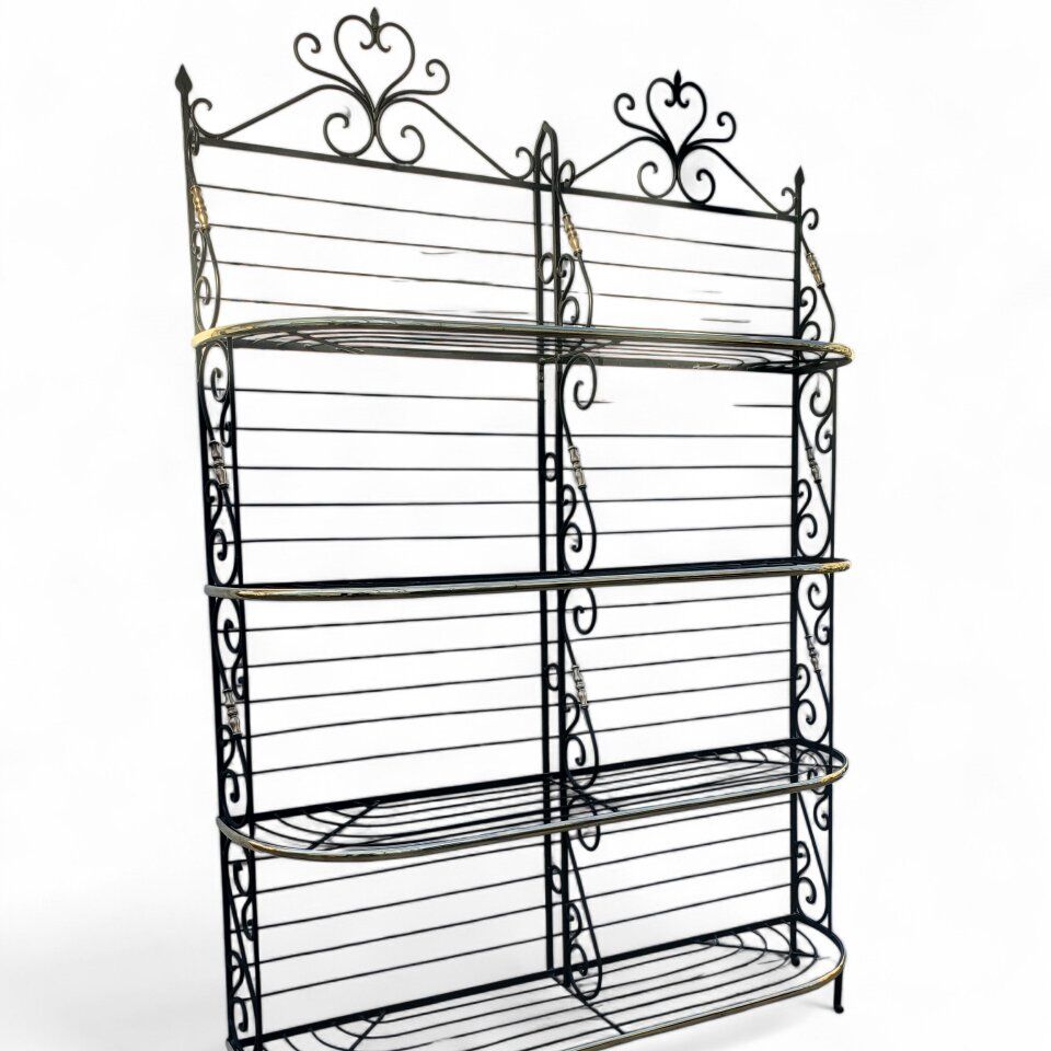 Vintage Baker's Rack w/ Scrollwork + Brass Detail