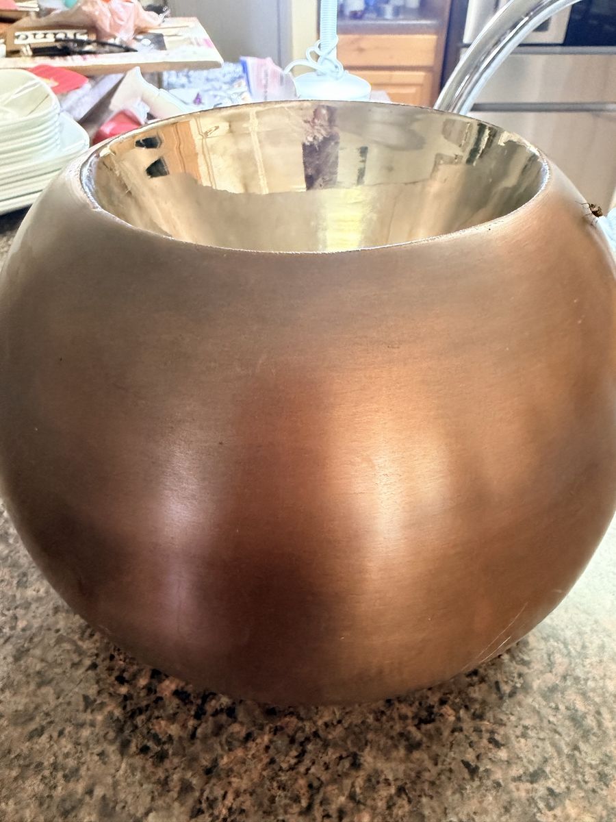 Vintage Large Round Copper and Brass Decorative Bowl or Planter