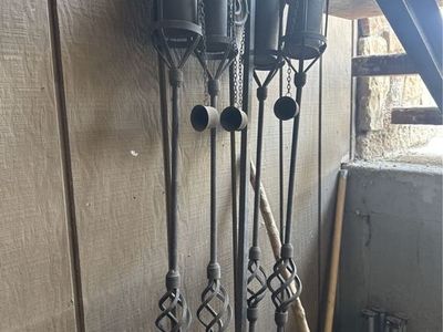 Vintage Style Wrought Iron Garden Torches - Set of 4 with Scrollwork Design One shepherds hook for hanging basket.