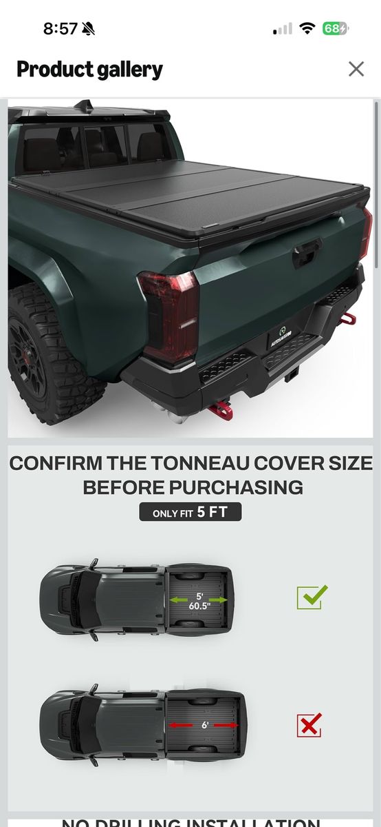 Hard Tri-fold Truck Bed Tonneau Cover for Toyota Tacoma 2024-2026 5ft Bed w/ Deck Rail System
