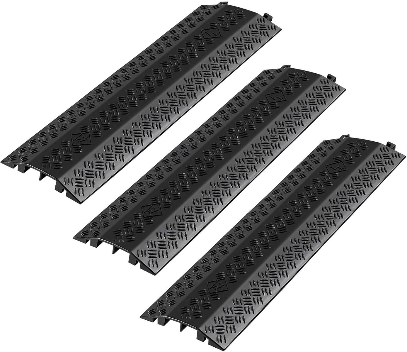 VEVOR 3 Pack Drop Over Cable Cover, 2 Channel Heavy Duty Cable Hose Protector Ramp, 38.3'' Floor Cord Cover