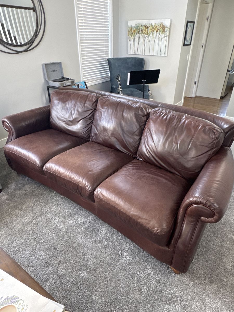 3-Cushion Brown Leather Couch