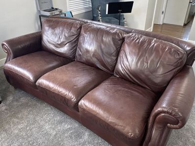 3-Cushion Brown Leather Couch