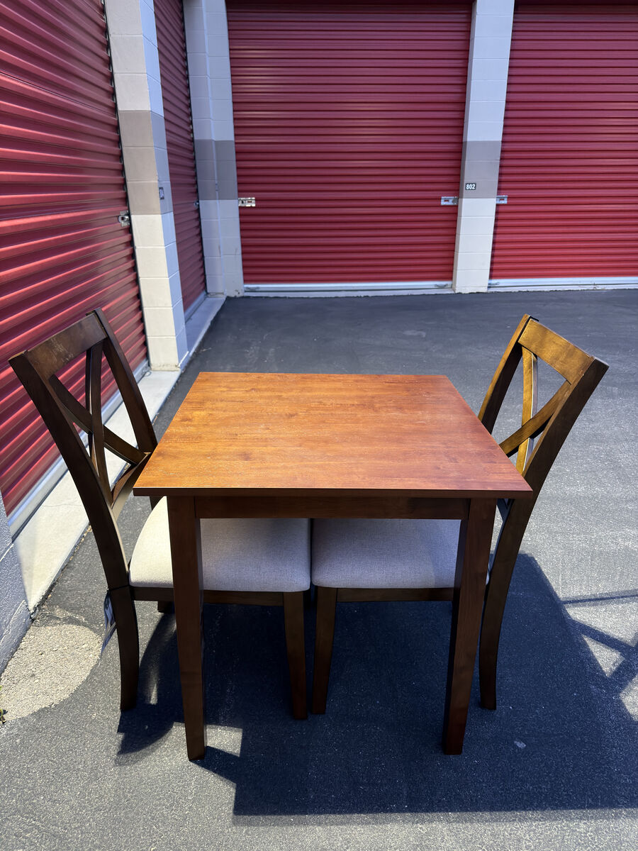 Dining Set – Drop Leaf Table + 2 Upholstered Chairs (Walnut)