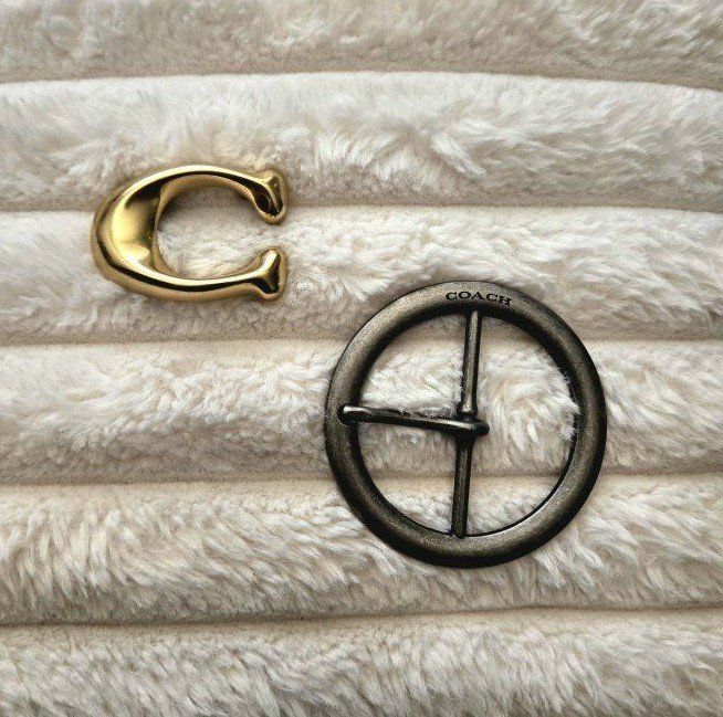 2x Coach Belt Buckle Replacement Parts - Round Gunmetal & Gold Tone C-Logo