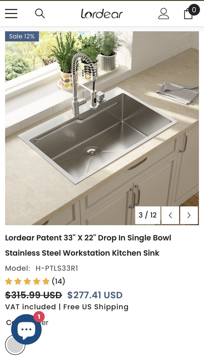 Lordear 33 x 22 Staimless Steel Kitchen Sink