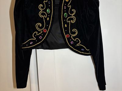 Vintage NightWay Black Velvet Cropped Bolero Jacket Jeweled Size 10