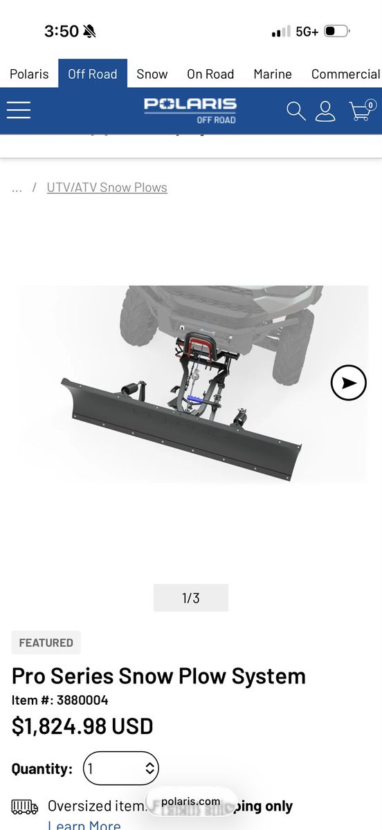 Polaris ranger 1000 Pro Series UTV Snow Plow System