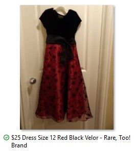 Size 12 Girl's Church Christmas Holiday Dress Red & Black ~ Wedding Flower Girl