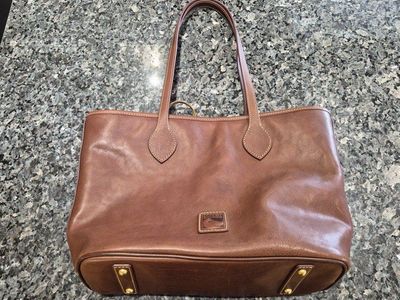 Dooney & Bourke Florentine7l Brown Leather Tote Bag - Red Interior, Gold Hardware