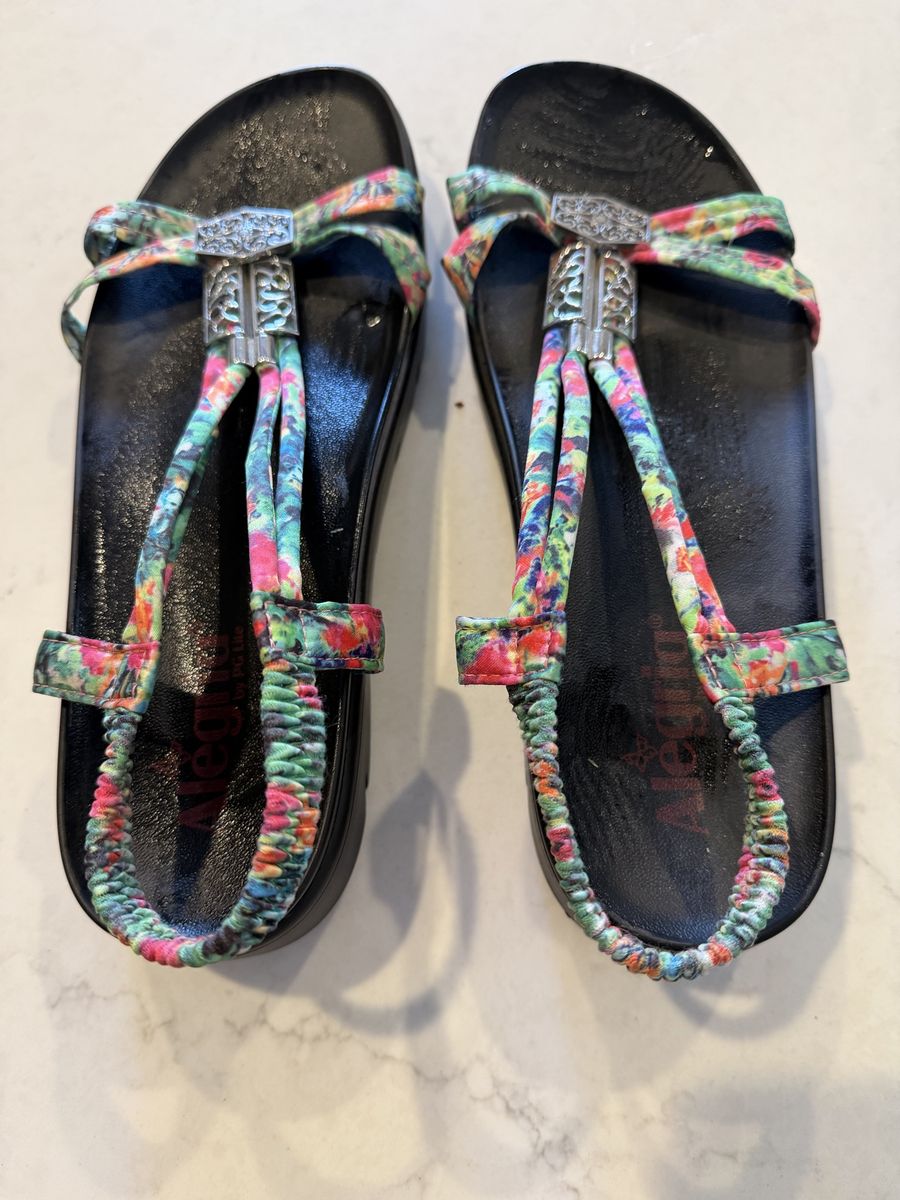 Alegria Multicolor Floral Comfort Sandals Size 9 with Silver Hardware