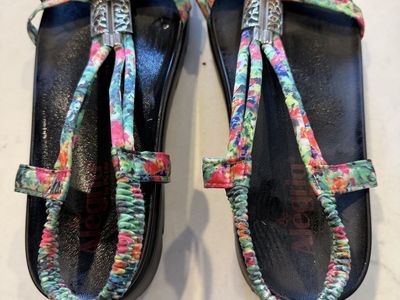 Alegria Multicolor Floral Comfort Sandals Size 9 with Silver Hardware