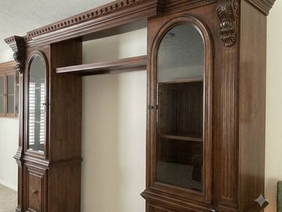 Modular Luxury: Ornate Cherry-Stained Side Towers & Library Units (6 pieces)