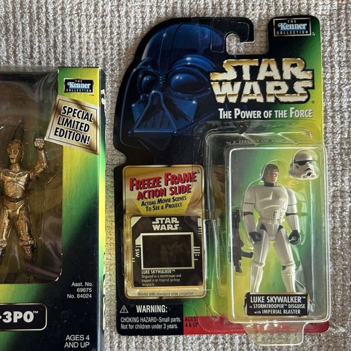 Star Wars The Power of the Force Green Card Luke Skywalker Stormtrooper Disguise and Imperial Issued Blaster Figure