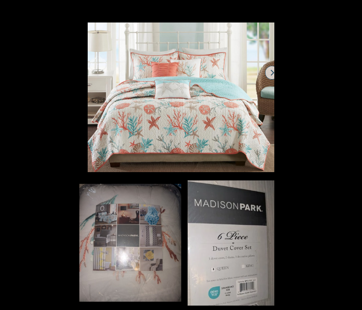 NEW! Madison Park Pebble Beach 6-piece QUEEN Coral Cotton Quilted Duvet Cover Set ($140 VALUE)