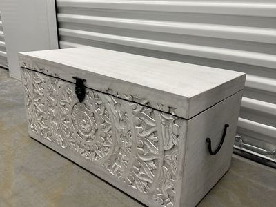 White Carved Wood Storage Trunk / Coffee Table Chest (medium)