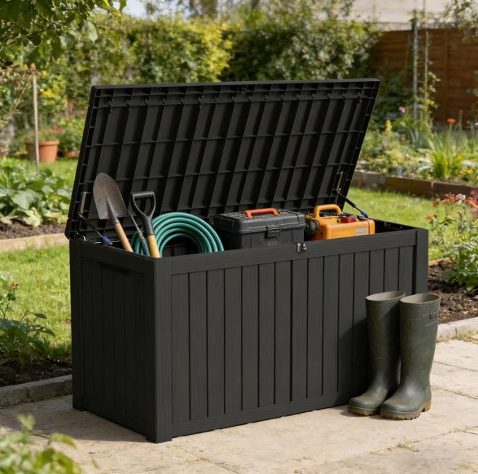 Outdoor Storage Deck Box Large 165-Gallon 61.22" x 28.52" x 27.34" - Black Resin
