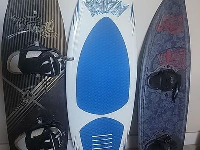 Set of 3 Water Sports Boards: 2 Wakeboards with Bindings & 1 Banzai Wakesurf Board