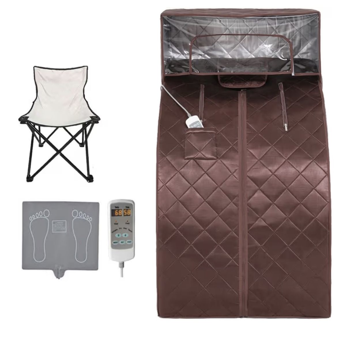 Gollense 1-Person Portable Far Infrared Sauna, Low EMF, Brown, Chair & Foot Pad Included