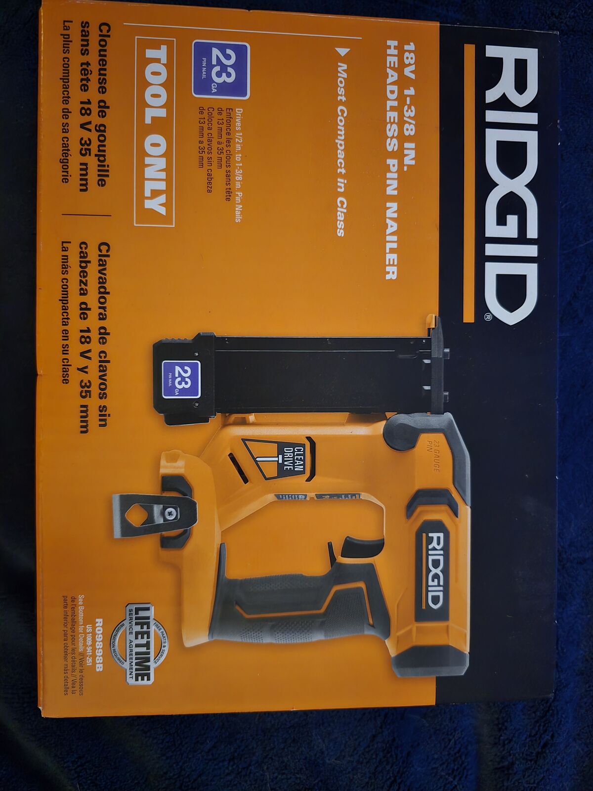 Ridgid 18v 1 3/8 in. Headless pin nailer TOOL ONLY