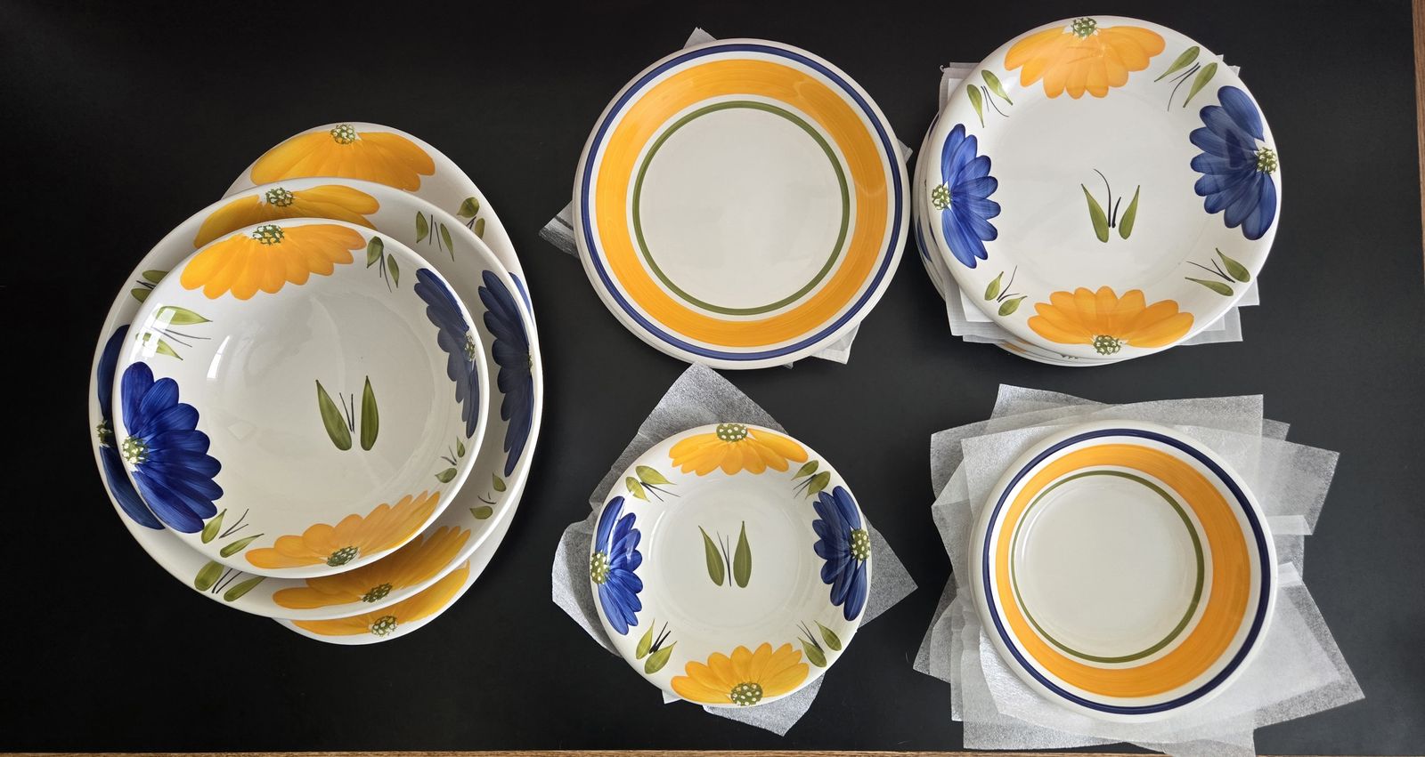 Huge Lot Maxam, Hand Painted in Italy Vintage, Collectible Floral & Striped "Italian Daisy" Dishes
