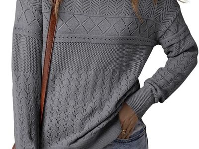Women's Grey Textured Knit Crewneck Sweater - Size Large