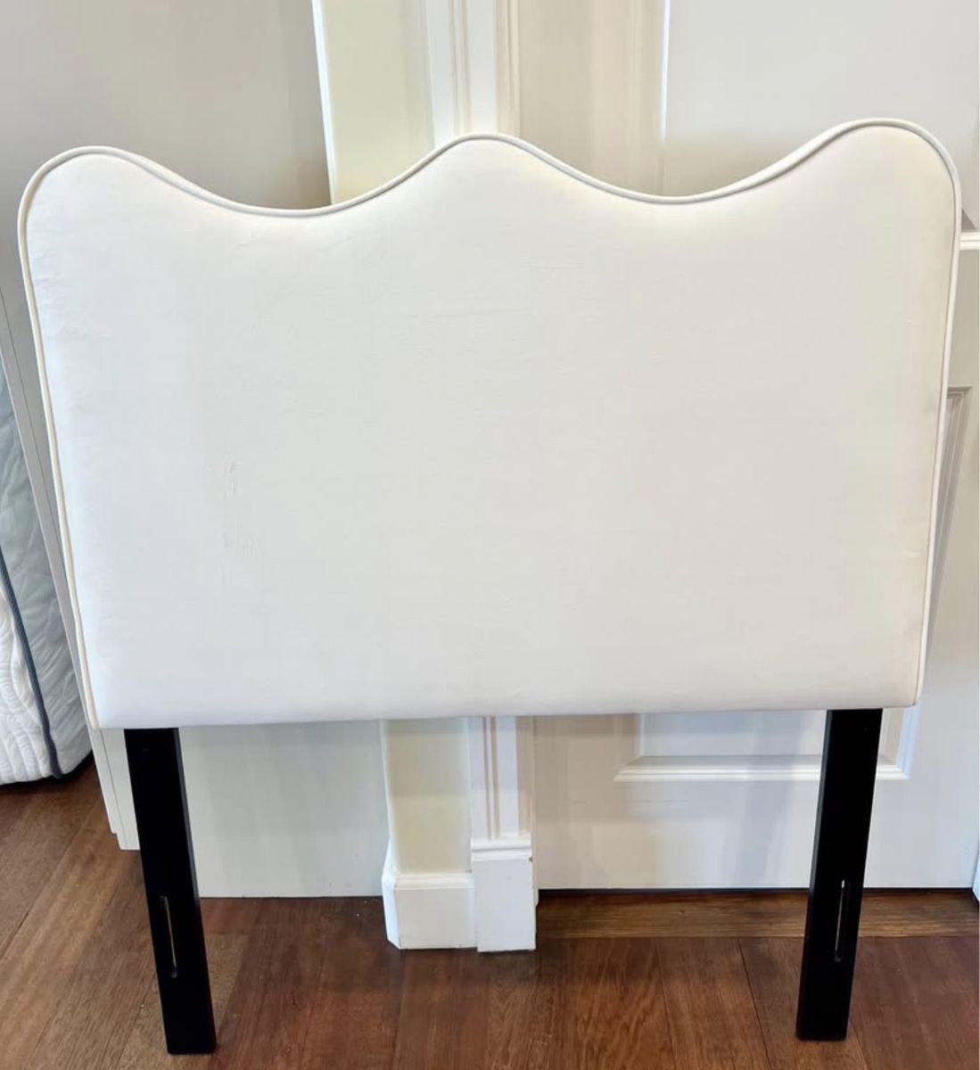Twin White Upholstered Scalloped Headboard