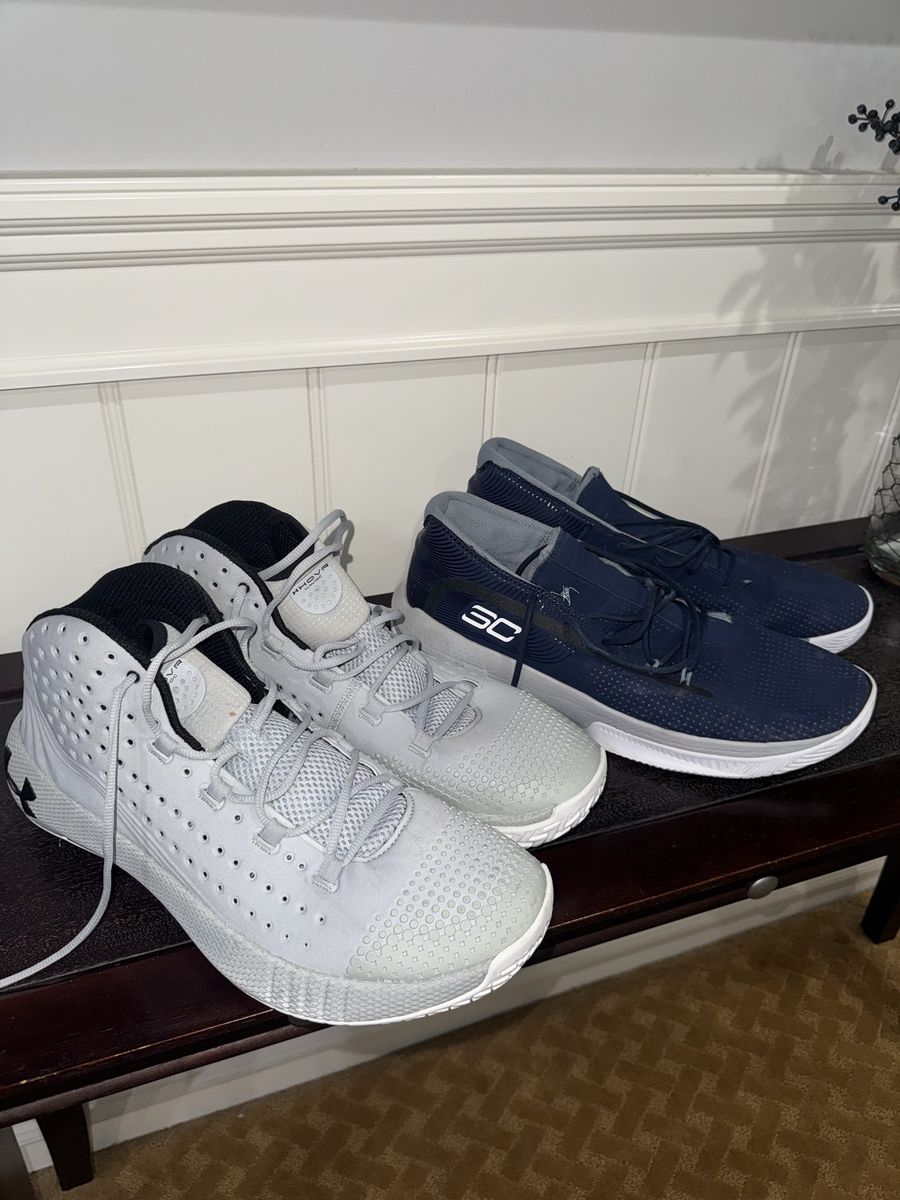 Under Armour Size 16 Basketball Shoes Bundle - Grey & Navy Blue