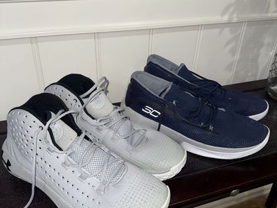 Under Armour Size 16 Basketball Shoes Bundle - Grey & Navy Blue
