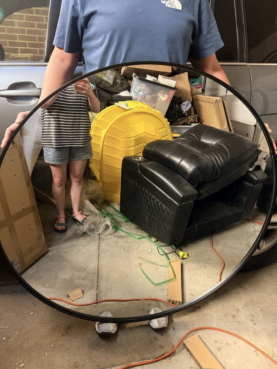 Large Round Black Frame Wall Mirror - Modern Design, Excellent Condition