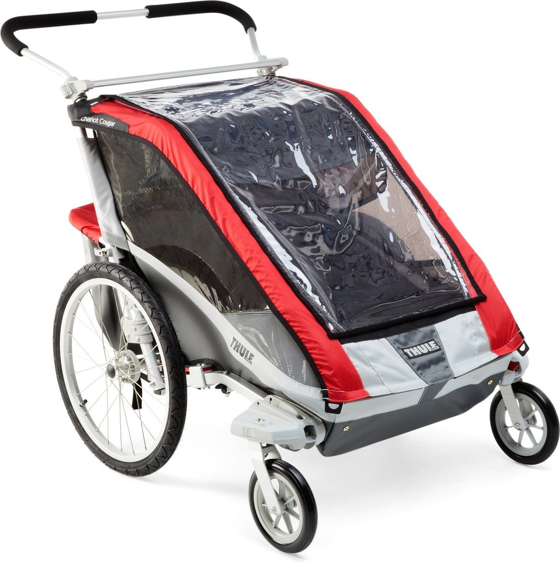 TWO-CHILD MULTI-SPORT (+) TRAILER & STROLLER (2009 THULE CHARIOT COUGAR 2) - RED/GREY, EXCELLENT CONDITION