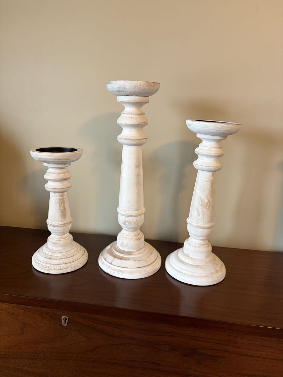 White distressed Candle Holders