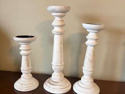 White distressed Candle Holders